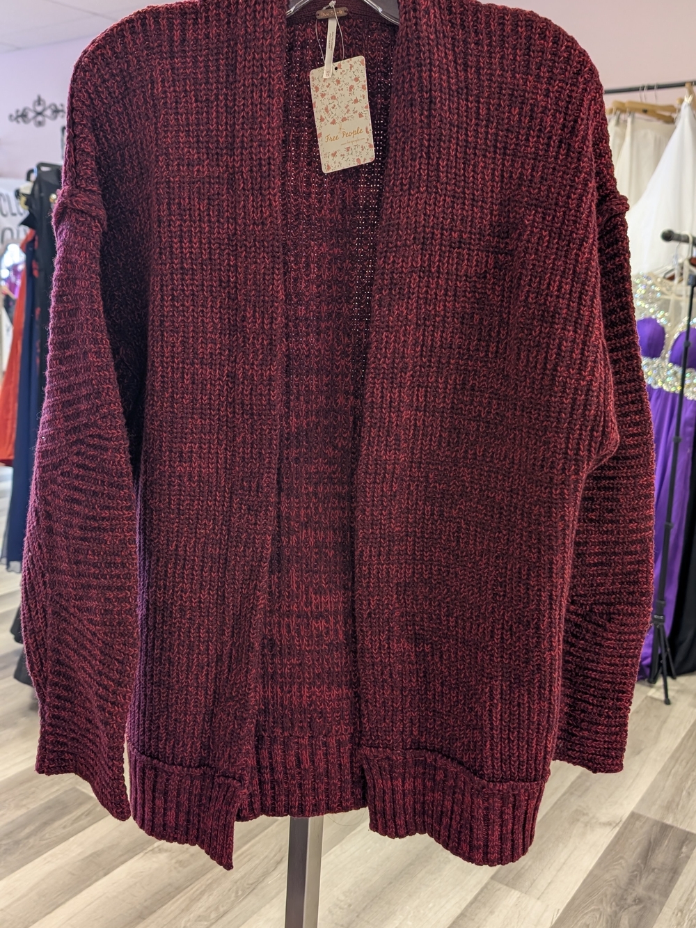 Cozy Open-Front Chunky Cardigan - Deep Wine